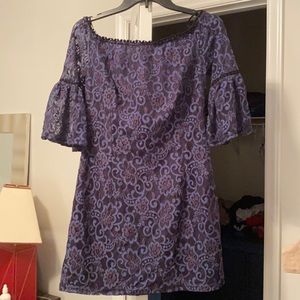 Navy blue lace off the shoulder dress